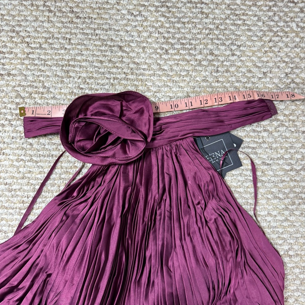 NWT Ieena for Mac Duggal Purple Soft Tie Halter Neck High Slit Evening Gown - Picture 15 of 16